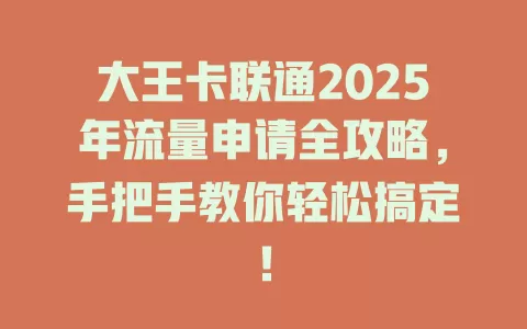 大王卡联通2025年流量申请全攻略，手把手教你轻松搞定！