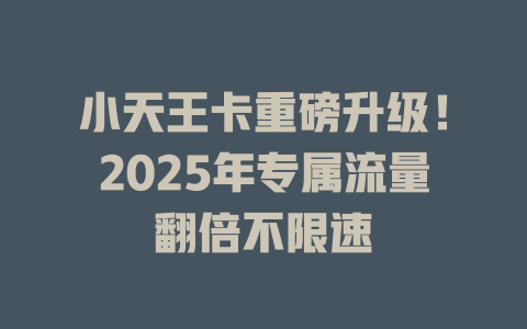 小天王卡重磅升级！2025年专属流量翻倍不限速