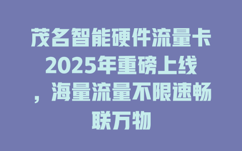茂名智能硬件流量卡2025年重磅上线，海量流量不限速畅联万物