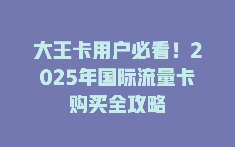 大王卡用户必看！2025年国际流量卡购买全攻略