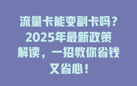 流量卡能变副卡吗？2025年最新政策解读，一招教你省钱又省心！