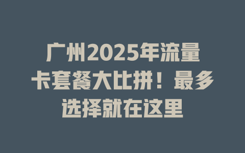 广州2025年流量卡套餐大比拼！最多选择就在这里