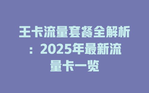 王卡流量套餐全解析：2025年最新流量卡一览