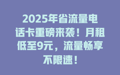 2025年省流量电话卡重磅来袭！月租低至9元，流量畅享不限速！