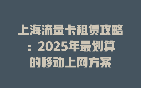 上海流量卡租赁攻略：2025年最划算的移动上网方案