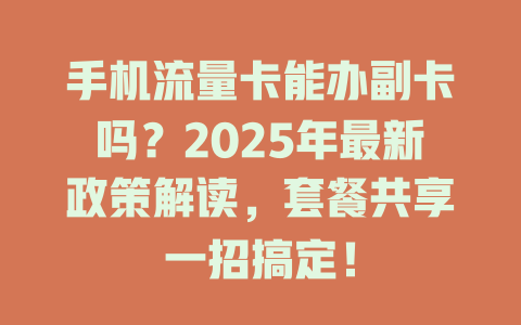 手机流量卡能办副卡吗？2025年最新政策解读，套餐共享一招搞定！