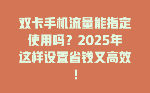 双卡手机流量能指定使用吗？2025年这样设置省钱又高效！