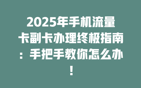 2025年手机流量卡副卡办理终极指南：手把手教你怎么办！