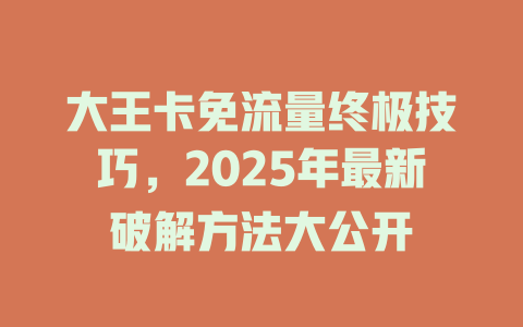 大王卡免流量终极技巧，2025年最新破解方法大公开