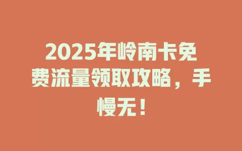 2025年岭南卡免费流量领取攻略，手慢无！