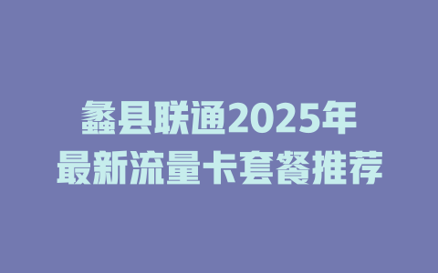 蠡县联通2025年最新流量卡套餐推荐