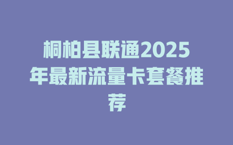桐柏县联通2025年最新流量卡套餐推荐