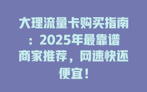 大理流量卡购买指南：2025年最靠谱商家推荐，网速快还便宜！