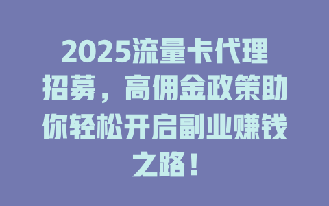 2025流量卡代理招募，高佣金政策助你轻松开启副业赚钱之路！