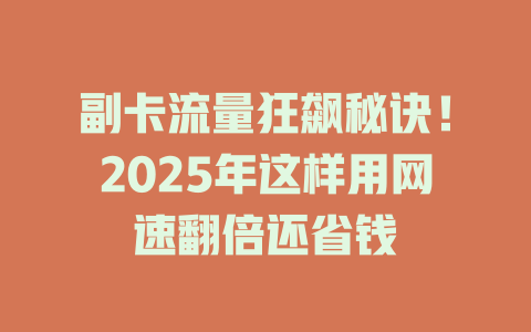 副卡流量狂飙秘诀！2025年这样用网速翻倍还省钱