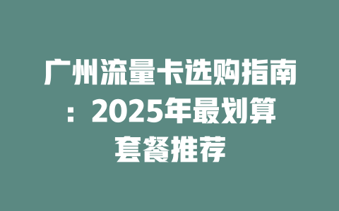 广州流量卡选购指南：2025年最划算套餐推荐