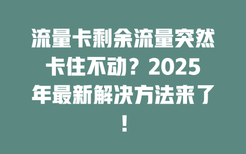 流量卡剩余流量突然卡住不动？2025年最新解决方法来了！