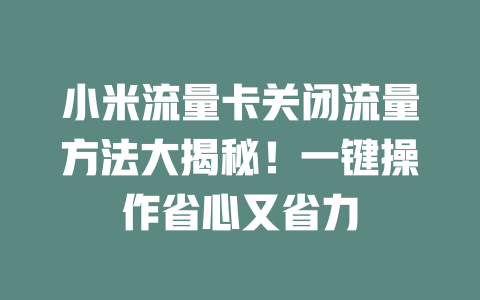 小米流量卡关闭流量方法大揭秘！一键操作省心又省力