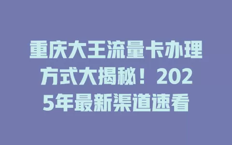 重庆大王流量卡办理方式大揭秘！2025年最新渠道速看