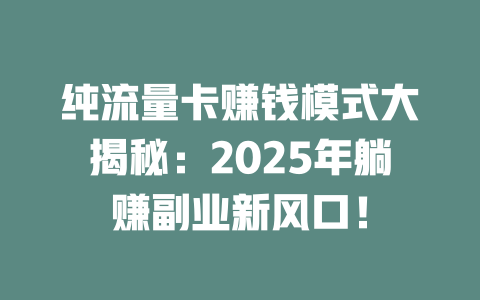 纯流量卡赚钱模式大揭秘：2025年躺赚副业新风口！