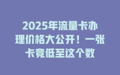 2025年流量卡办理价格大公开！一张卡竟低至这个数