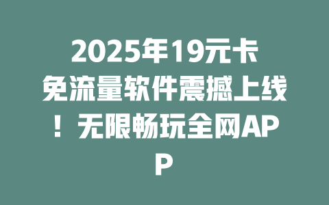 2025年19元卡免流量软件震撼上线！无限畅玩全网APP