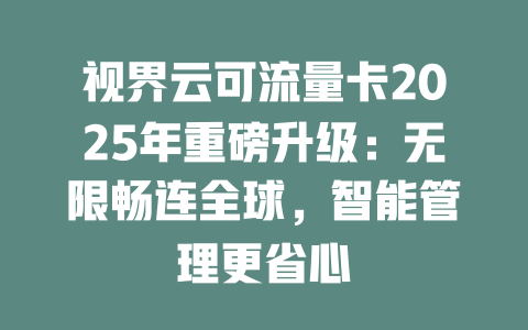 视界云可流量卡2025年重磅升级：无限畅连全球，智能管理更省心