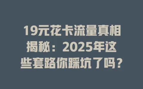19元花卡流量真相揭秘：2025年这些套路你踩坑了吗？