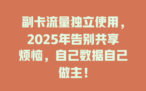 副卡流量独立使用，2025年告别共享烦恼，自己数据自己做主！