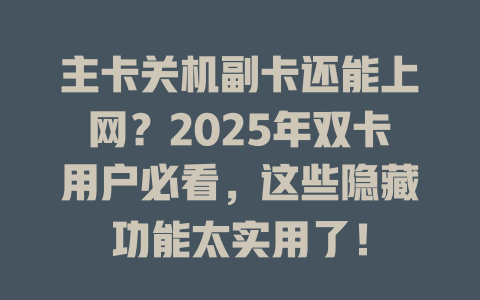 主卡关机副卡还能上网？2025年双卡用户必看，这些隐藏功能太实用了！