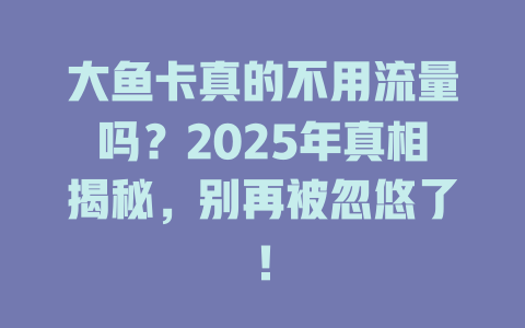 大鱼卡真的不用流量吗？2025年真相揭秘，别再被忽悠了！