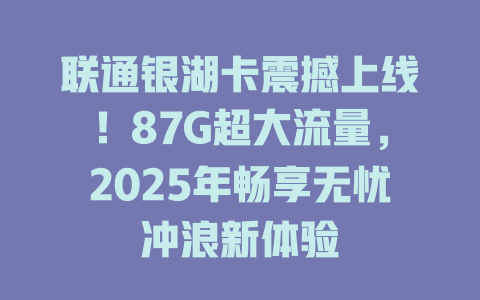 联通银湖卡震撼上线！87G超大流量，2025年畅享无忧冲浪新体验