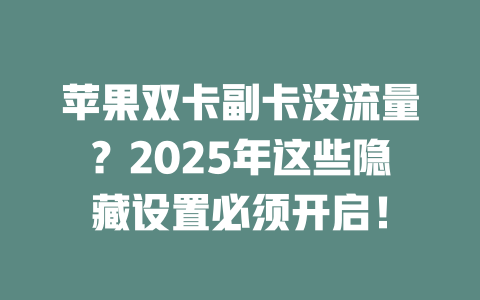 苹果双卡副卡没流量？2025年这些隐藏设置必须开启！