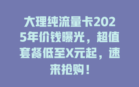 大理纯流量卡2025年价钱曝光，超值套餐低至X元起，速来抢购！