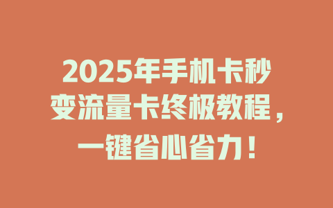 2025年手机卡秒变流量卡终极教程，一键省心省力！