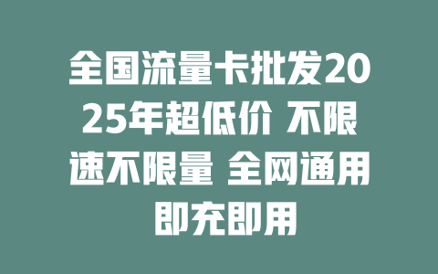 全国流量卡批发2025年超低价 不限速不限量 全网通用 即充即用