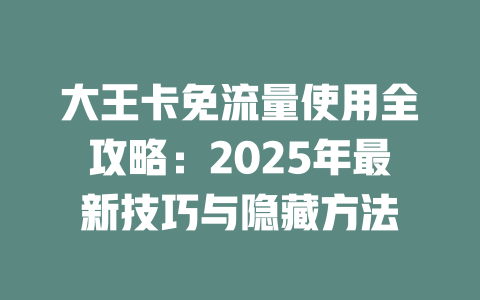 大王卡免流量使用全攻略：2025年最新技巧与隐藏方法
