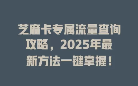 芝麻卡专属流量查询攻略，2025年最新方法一键掌握！