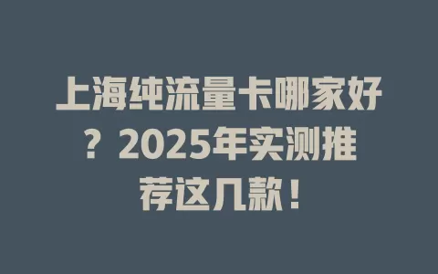 上海纯流量卡哪家好？2025年实测推荐这几款！
