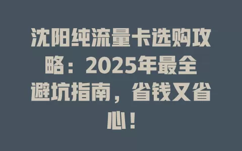 沈阳纯流量卡选购攻略：2025年最全避坑指南，省钱又省心！
