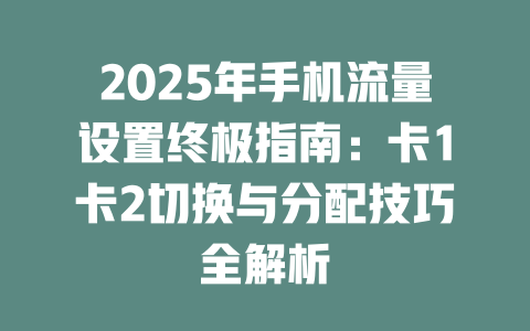 2025年手机流量设置终极指南：卡1卡2切换与分配技巧全解析