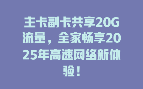 主卡副卡共享20G流量，全家畅享2025年高速网络新体验！
