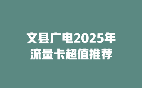 文县广电2025年流量卡超值推荐