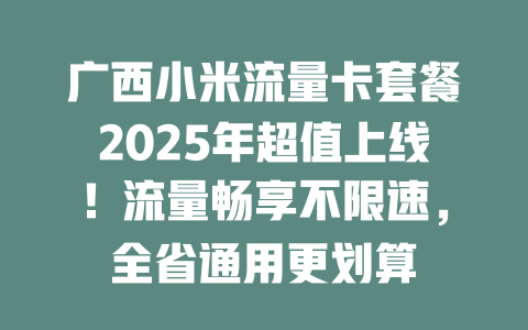 广西小米流量卡套餐2025年超值上线！流量畅享不限速，全省通用更划算