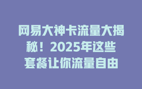 网易大神卡流量大揭秘！2025年这些套餐让你流量自由