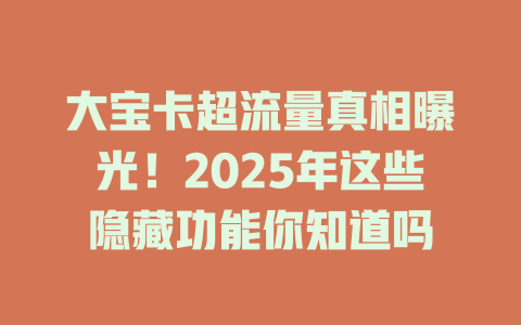 大宝卡超流量真相曝光！2025年这些隐藏功能你知道吗