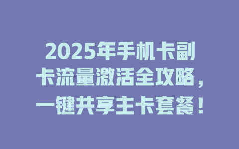 2025年手机卡副卡流量激活全攻略，一键共享主卡套餐！