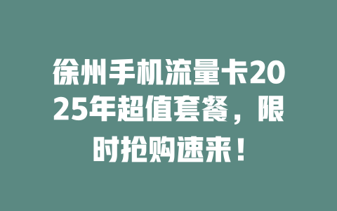 徐州手机流量卡2025年超值套餐，限时抢购速来！