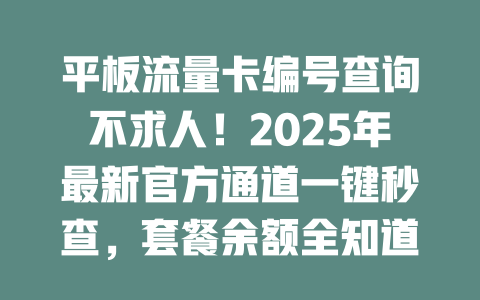 平板流量卡编号查询不求人！2025年最新官方通道一键秒查，套餐余额全知道