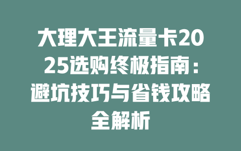 大理大王流量卡2025选购终极指南：避坑技巧与省钱攻略全解析